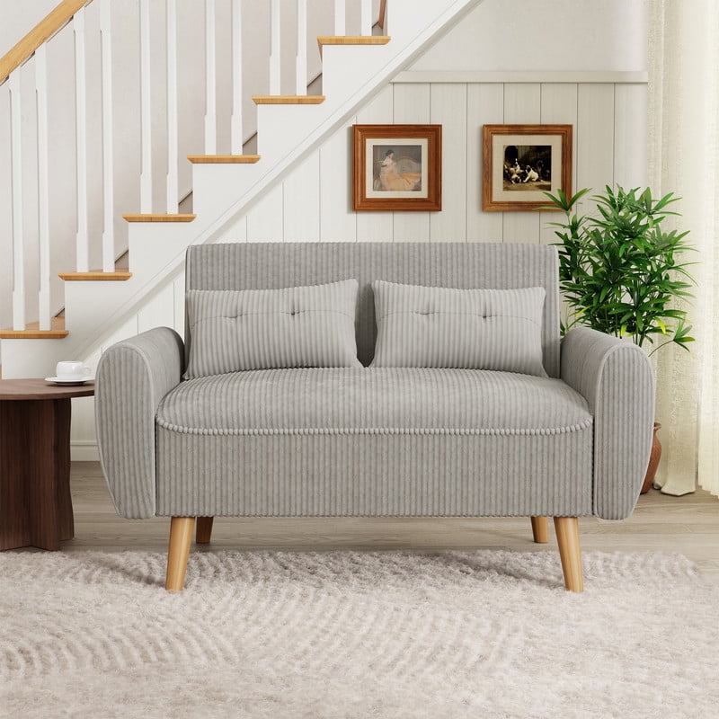 Walsunny Small Modern Loveseat Sofa, Upholstered Fabric Love Seat with Linen Cushions, Compact and Stylish for Small Spaces, Living Room, Bedroom, Office，Light Gray