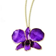 24K Gold-trim Lacquer Dipped Purple Real Dendrobium Orchid 20 inch Gold-tone Necklace QBF2020-20
