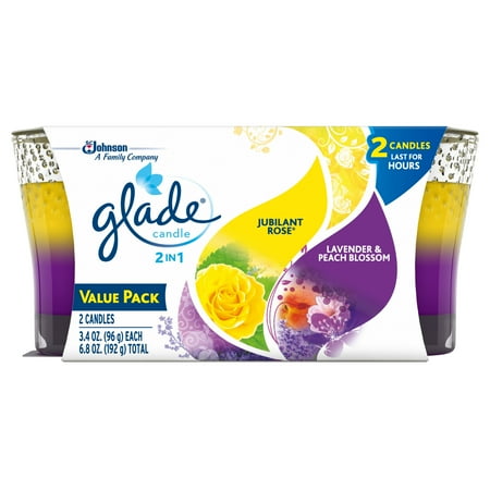 Lavender Garden Candle - Glade 2in1 Jar Candle Air Freshener, Jubilant Rose & Lavender & Peach Blossom, 2 candles, 6.8 oz