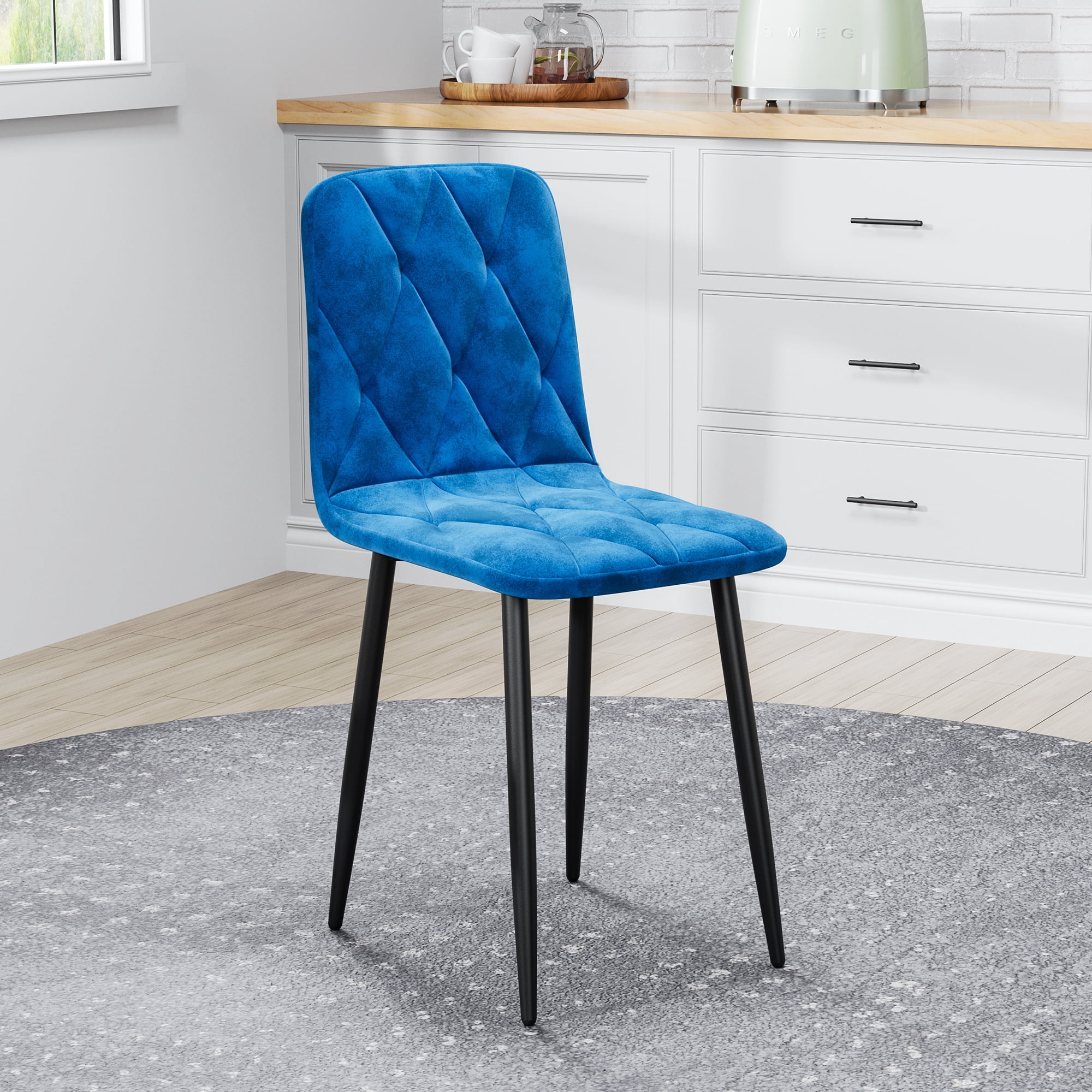 Dining Chairs Set of 4,Kitchen & Dining Room Upholstered Chairs with Metal Legs,Blue+Velvet