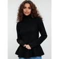 thumbnail image 6 of Womens Fall Fashion Mock Neck Ruffle Long Sleeve Sweater Black XL, 6 of 8