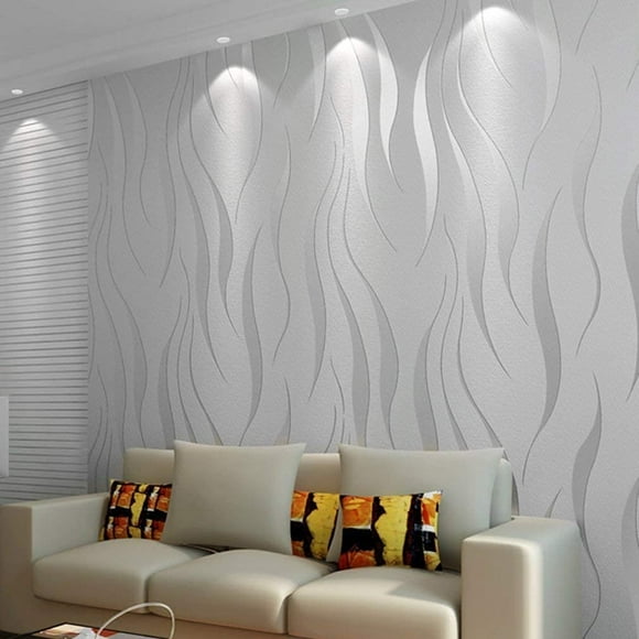 Jinsinto Modern Minimalist Embossed Nonwoven Wallpaper Roll 3D Aquatic Plants Pattern for Living Room Bedroom Silver Gray 0.53m x 10m=5.3m²
