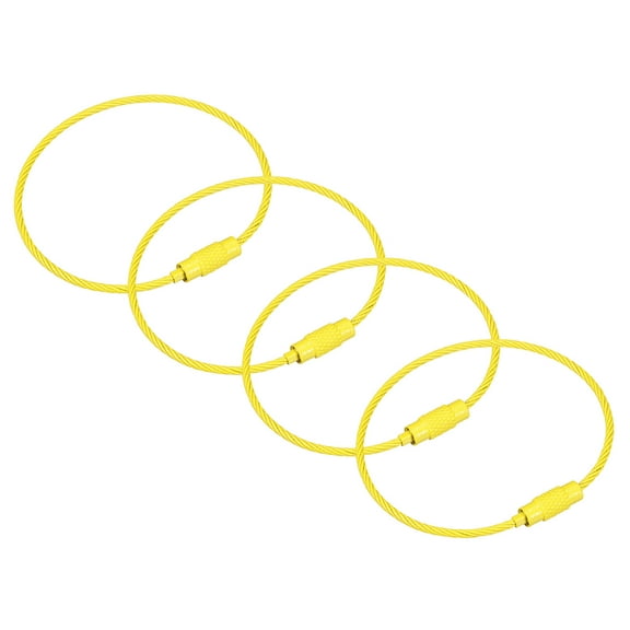 Uxcell Cable Key Rings 160mm Wire Keychain Twist Loops Yellow 4 Pack
