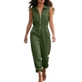 thumbnail image 3 of SROBPTY Womens Jumpsuits Solid Sleeveless Collared Zip with Pockets Cargo Long Rompers, 3 of 5