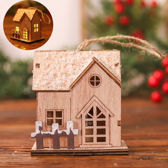 Christmas Village Houses LED Light Wooden House with Battery Rustic Holiday Village Decor for Christmas Table Centerpieces Xmas Party Decorations DIY Crafts