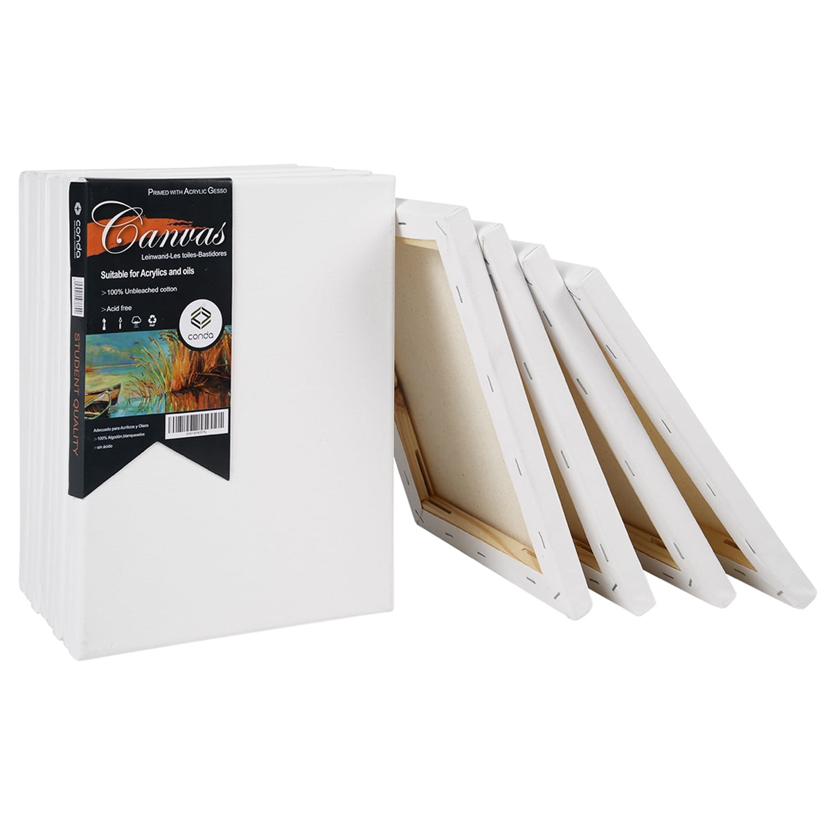 CONDA 5x7 inch Stretched Canvas for Painting, 6 Pack of Canvas, Primed,  100% Cotton 5/8 Inch Profile Value Bulk Pack for Acrylics, Oils Painting