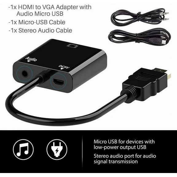 HDMI to VGA 1080P HDMI Male to VGA Female Video Converter Adapter Cable for PC Laptop HDTV Projectors and Other HDMI Input Devices