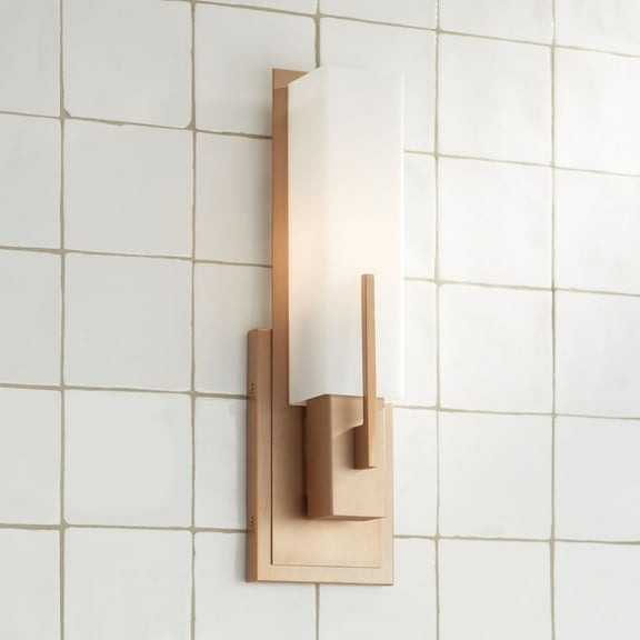 Possini Euro Design Midtown Modern Wall Light Sconce Burnished Brass Hardwire 4 1/2" Fixture White Glass for Bedroom Bathroom Vanity Reading Hallway