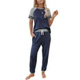 thumbnail image 5 of ZRBYWB Pajamas For Women Short Sleeve Color Block Sleepwear Tops With Long Pants Pjs Set Nightwear Women Pajama Set, 5 of 7