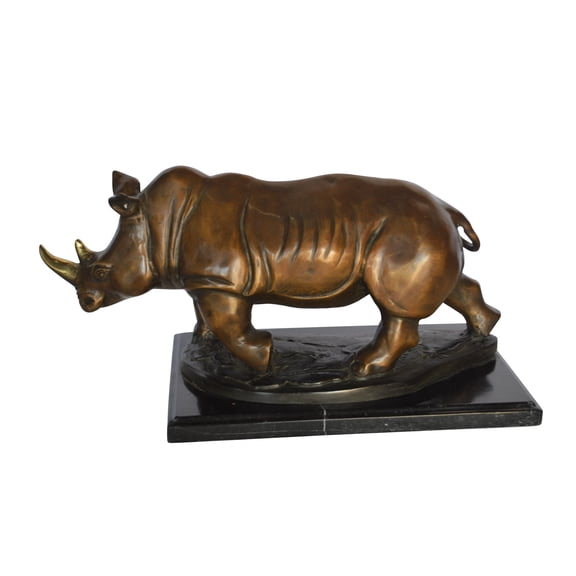 Nifao Rhino Bronze Statue Mounted on a Marble Base – Home Decor Sculpture, 21"L x 9"W x 10"H