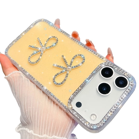 Compatible for iPhone 17 Pro Max Case,Anti-Drop,TPU Cute Bling Bowknot Slim Protection Mobile Phone Cover for Girls Gift