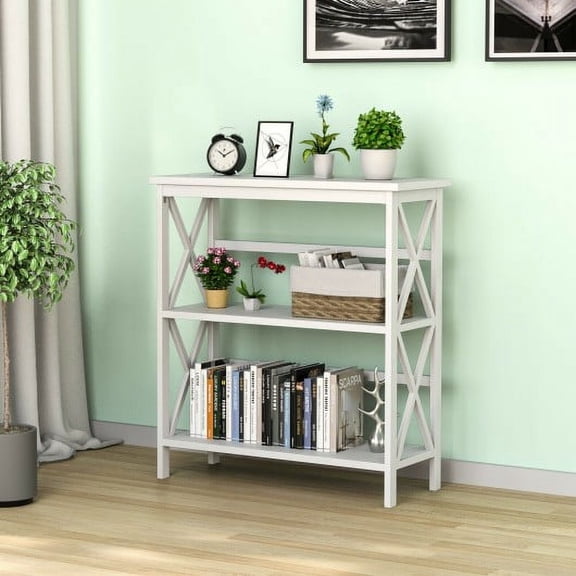 3-Tier Bookshelf Wooden Open Storage Bookcase for Home Office-White