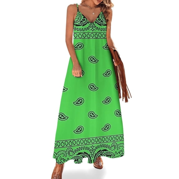 Green Paisley Bandana Pattern Sleeveless Dress Loose Women's Dress Dresses Luxury Evening Dresses