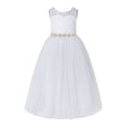 thumbnail image 2 of Ekidsbridal White Floral Lace Neck A-Line Keyhole Back Flower Girl Dress Wedding Gown 178R2 4, 2 of 3