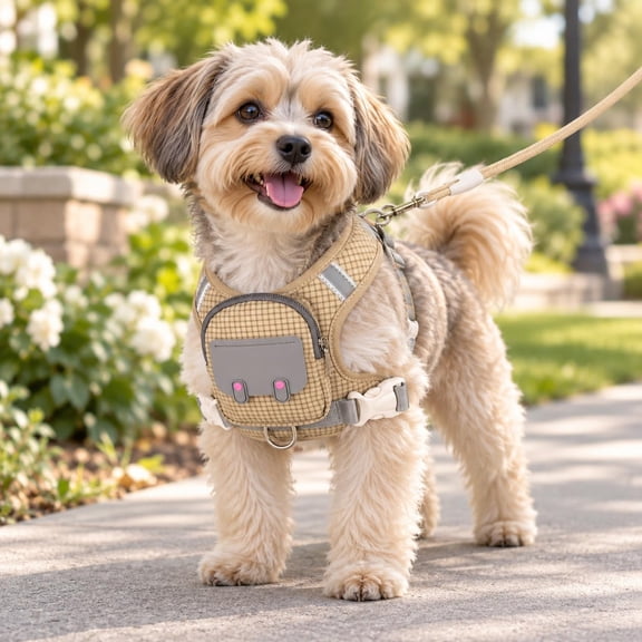 Dog Backpack Harness with Leash, Adjustable No-Pull Pet Vest with Storage Pockets