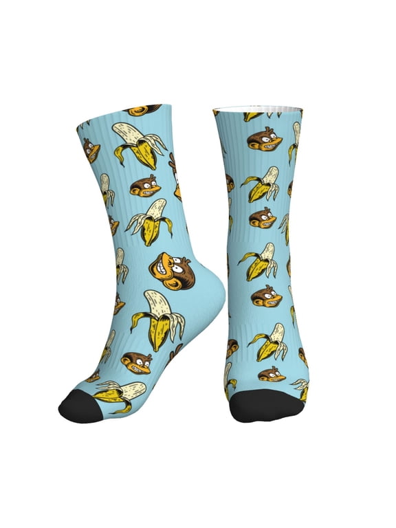 Crew Socks for Women Men Athletic - Funny Banana Monkey Soft Comfort Breathable Mid-Calf Sole Running Socks Womens Men