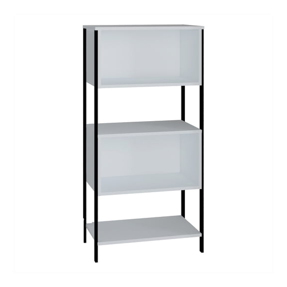 Librero Estante Organizador dos Vistas, Cuatro Espacios Organizadores Estructura Metálica, Tablero Laminado Liso PLAYCON  (Blanco)
