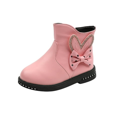 

Youmylove Fashion Autumn Winter Girls Boots Low Heel Flat Bottom Non-Slip Rhinestone Bowknot Solid Side Zipper Comfortable Zapatos