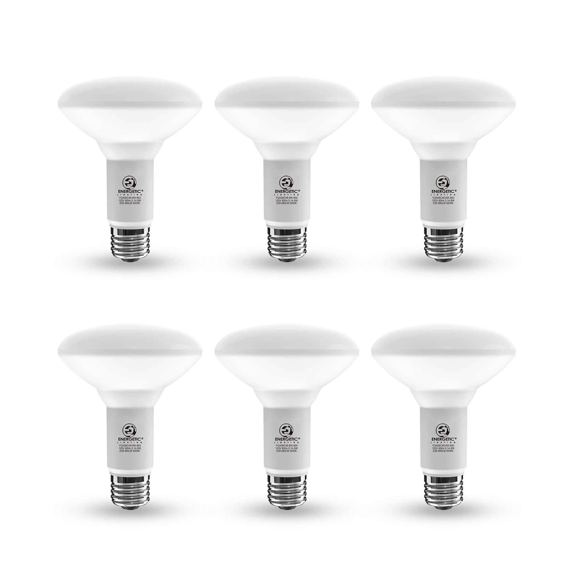 Energetic BR30 LED Flood Light Bulbs, 8W, 5000K Daylight, E26 Base, Recessed Lighting, 6-Pack