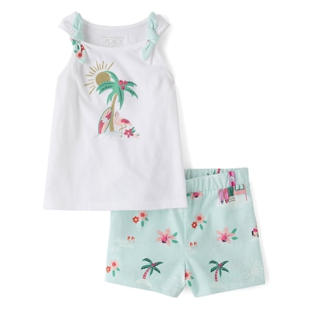 The Children's Place Toddler Girls Sleeveless Beach Bow Outfit Set, 2-Piece, Sizes 12M-5T