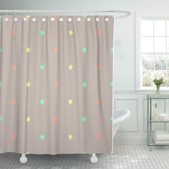 KSADK Unusual Starry Night Gently Stars Polka Dots with Light Grey and Green Yellow Bathroom Shower Curtain 60x72 inch