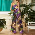 thumbnail image 3 of Fgvctg Mardi Gras Jumpsuits for Women Dressy Wide Leg Pant Carnival Party Spaghetti Straps Cute Mask Print Jumpsuits Sleeveless Bib Overalls Sprimg Romper Clothing With Pockets Purple XXXXL, 3 of 5