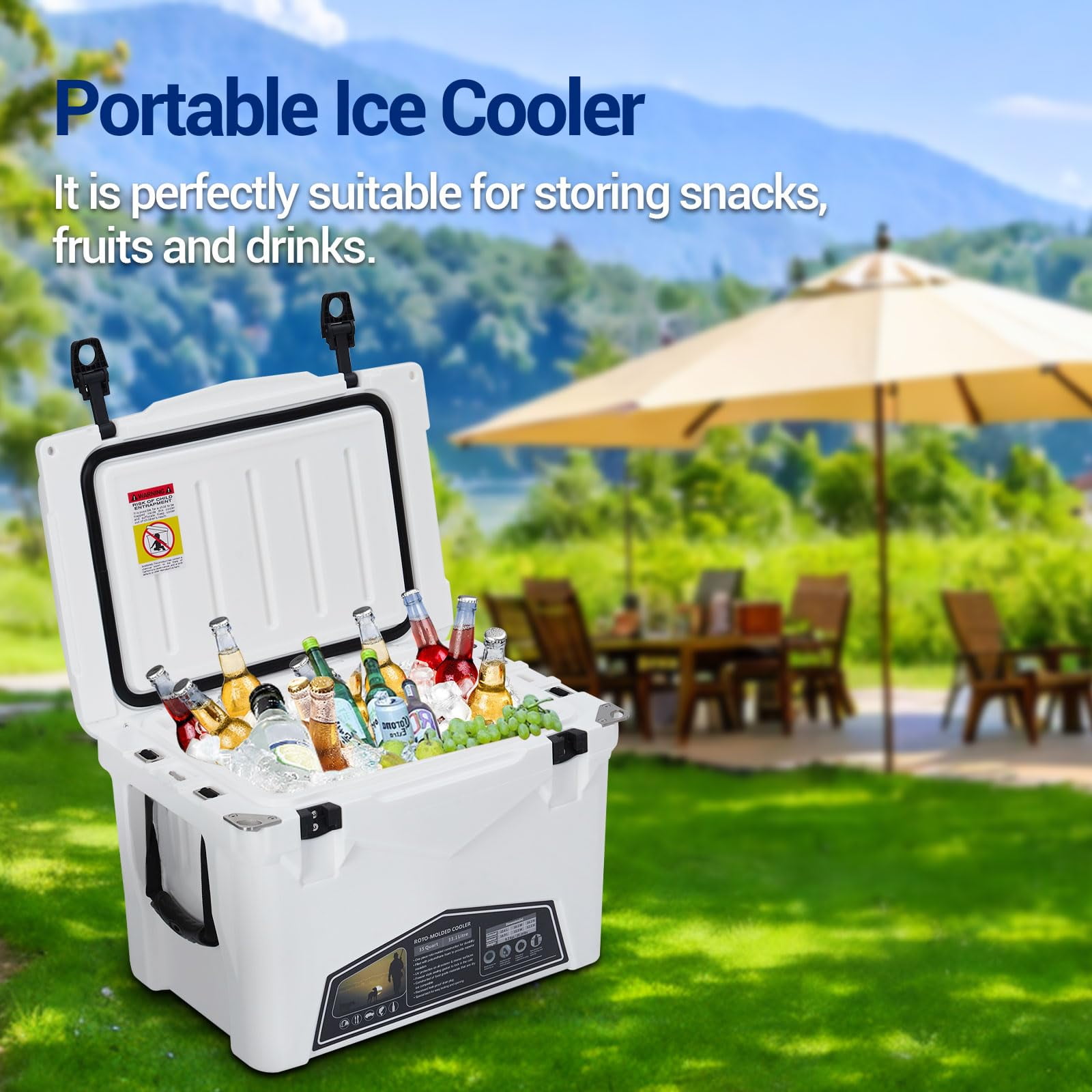 Juiluna 35 Quart Hard Camping Cooler, Portable Insulated Ice Chest Cooler Box with Heavy Duty Handle, 5-Day Ice Retention, Great for Beach, Camping, Picnic, BBQ, Fishing