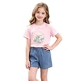 thumbnail image 3 of Rvasteizo Girls Outfit Set Print Bow Short Sleeve Top Denim Short Pant With Pocket Toddler Summer Set for 0-6 Years, 3 of 5