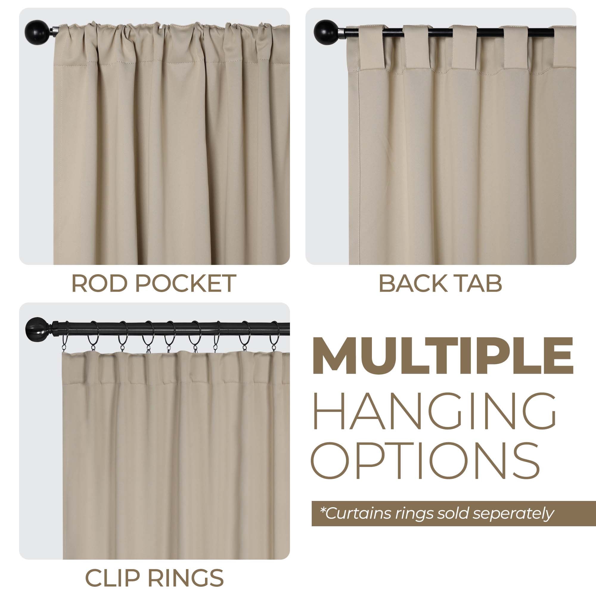 Superior Blackout Solid Light Filtering Back Tab Curtain Panel Set, 42" x 84", Ivory