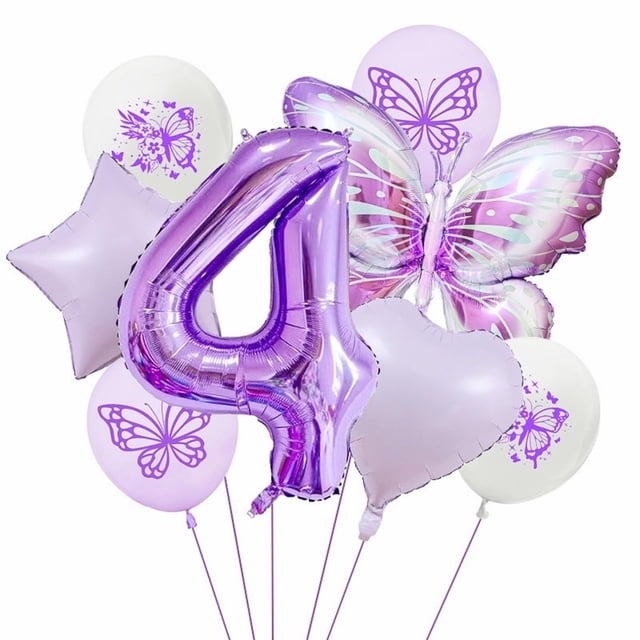 Decoraciones de fiesta para niñas, gran color morado, para cumpleaños número 4
