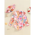 thumbnail image 4 of KelaJuan Toddler Girls Summer Romper Swimwear Long Sleeve O Neck Floral Bathing Suit + Hat, 4 of 8