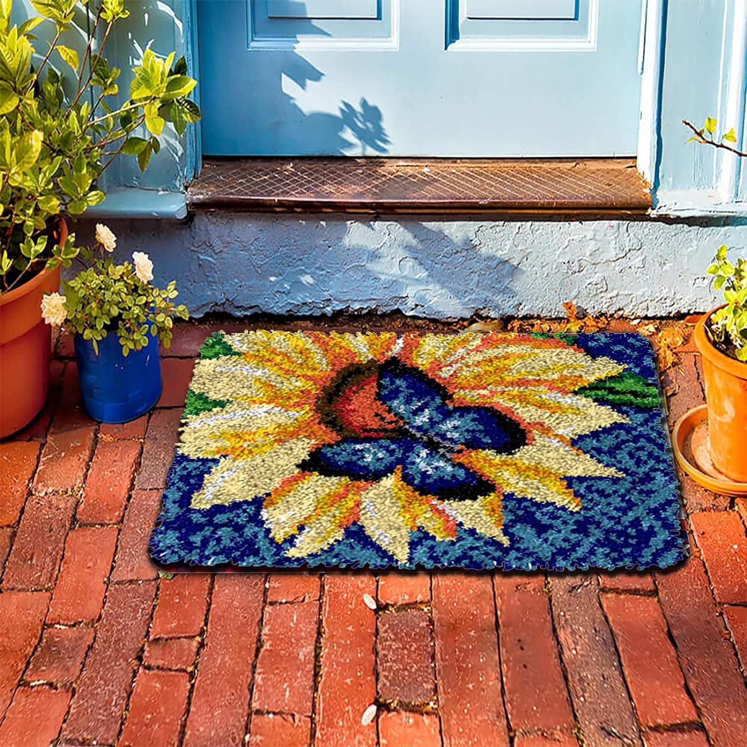 Senya Latch Hook Kits for Adults Kids DIY Butterfly Rug Making Kits Needlework Doormat Creative Gift Home Decoration 20.5Inch X13.8Inch