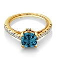 thumbnail image 2 of Gem Stone King 2.15 Ct London Blue Topaz White Created Sapphire 18K Yellow Gold Plated Silver Ring, 2 of 6
