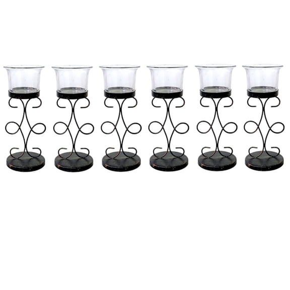 Hosley Bulk Buy Set of 6 Metal & Glass Tea Light Candle Holders for Home Decor, Lighting, Wedding, Parties, Gifting, LED Tea Light Gardens
