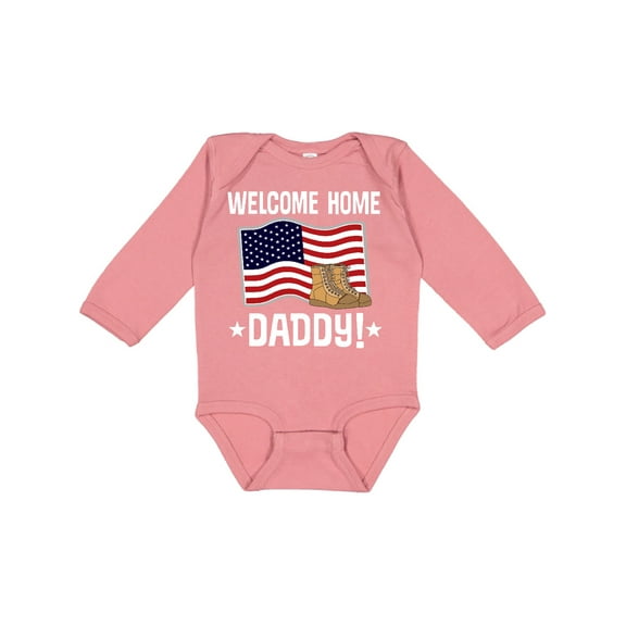 Inktastic Military Dad Welcome Home USA Flag Boys or Girls Long Sleeve Baby Bodysuit
