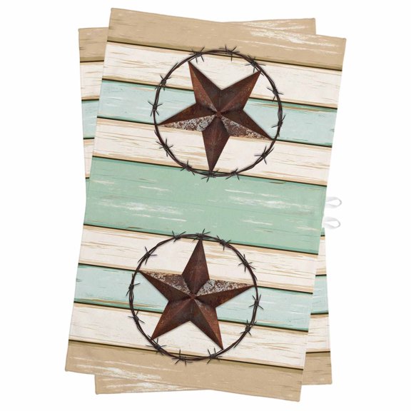 Beige Sage Green Texas Star Kitchen Towels Set of 2, Water Absorbent Dish Towel, Vintage Stars Wooden Decorative Hand Towels - Quick Drying Cloth for Cooking Baking, 18x28 Inch