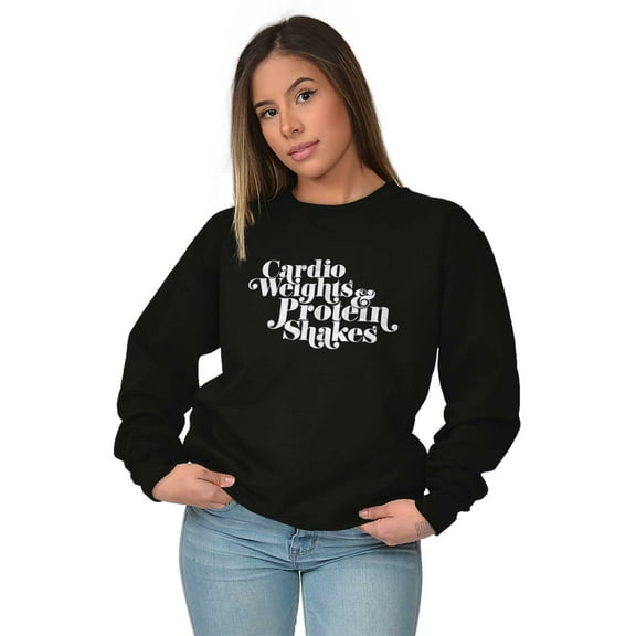 Cute Cardio Weights Protein Shakes Women Plus Size Crewneck Sweatshirt Brisco Brands 2X