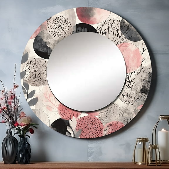 Designart "Rose Drifts in Minimalism" Minimalism Rund Mirror For Wall Decor - Large Pink Round Printed Mirror -Modern Round Living Room Mirror - 23" x 23"