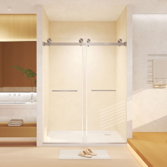 44-48" W x 74" H Frameless Double Sliding Shower Door, 5/16" Tempered Glass, Brushed Nickel