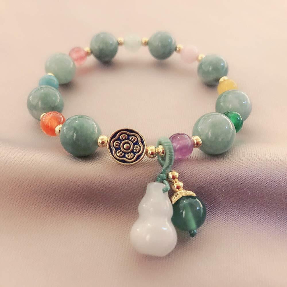 Woman Jade Bangle Gourd Pendant Bracelet Jewelry Natural Stone Beaded Bracelet