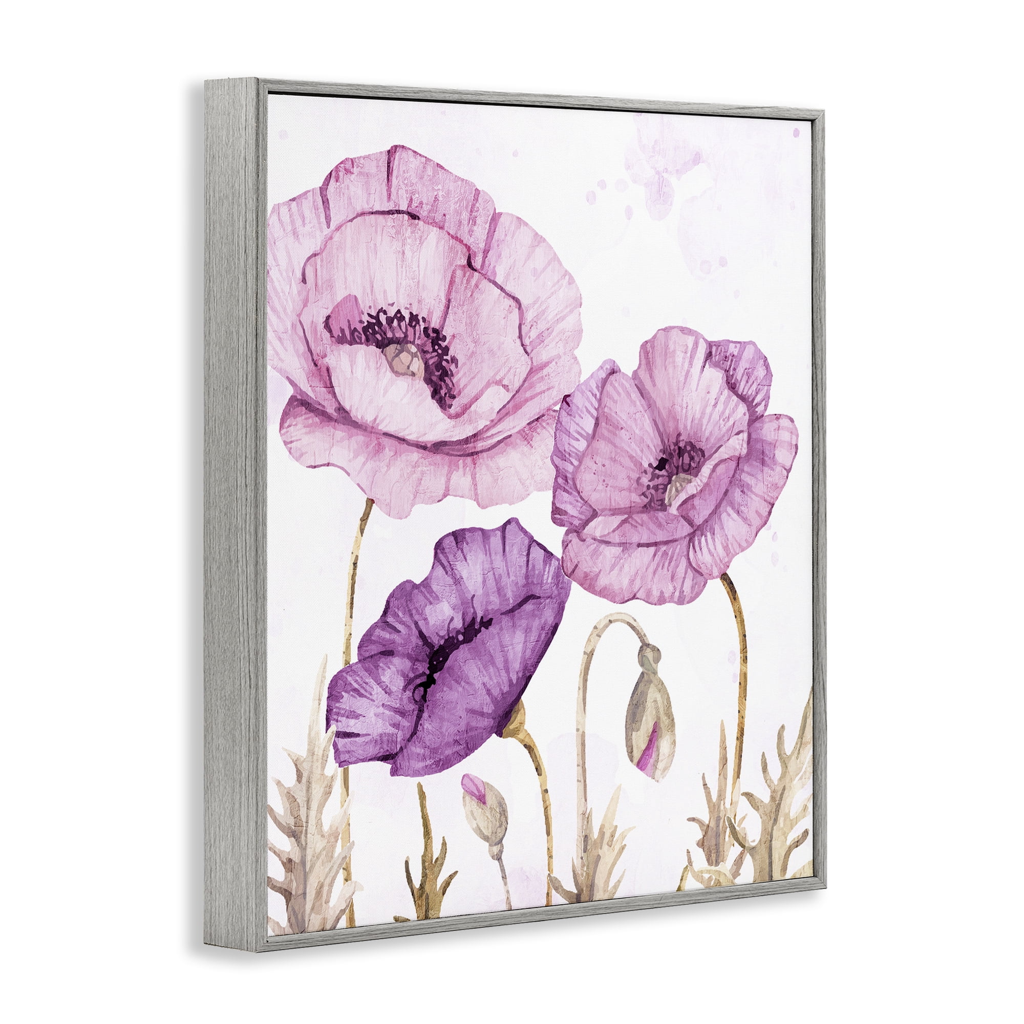 Stupell Industries Bright Purple Poppies Gray Framed Giclee Art, design by Kim Allen
