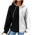 thumbnail image 3 of DDAPJ pyju Waffle Knit Hoodies for Women Color Block Hooded Sweatshirt Lightweight Drawstring Pullover Hoodie Loose Casual Textured Sweatshirts with Kangaroo Pocket Black XXL, 3 of 5