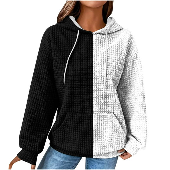 PuLe Hoodies Oversized Hoodies for Women, Fall Fashion 2024 Waffle Hooded Sweatshirts Drawstring Long Sleeve Pullover Hoodies