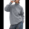 thumbnail image 3 of Suéter de Larga y Cuello Alto para Mujer, Estilo Informal, Holgado, de Punto Grueso, para Otoño e Invierno. Gris M, 3 of 7
