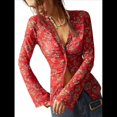 thumbnail image 2 of Camisas de Larga para Mujer, Blusas Bohemias con Estampado Floral, Blusas Ajustadas con Cuello en V y Botones Rojo S, 2 of 8