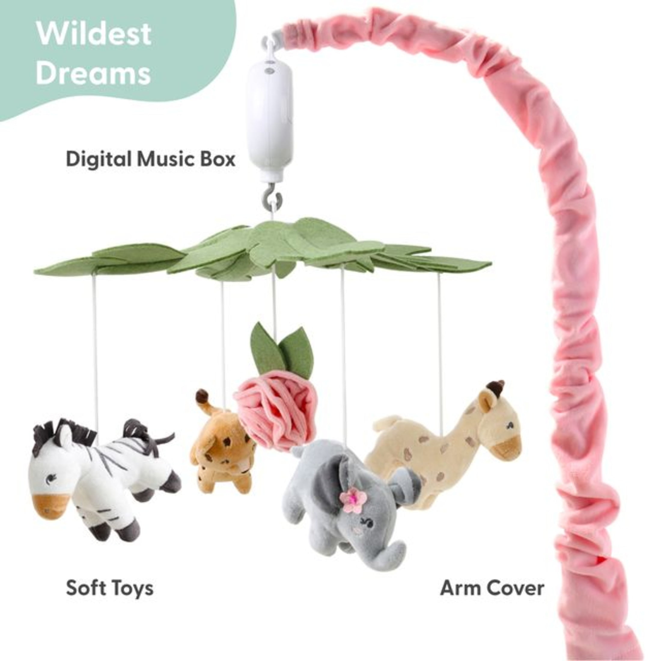 The Peanutshell Wildest Dreams Pink Musical Crib Mobile for Baby Girls