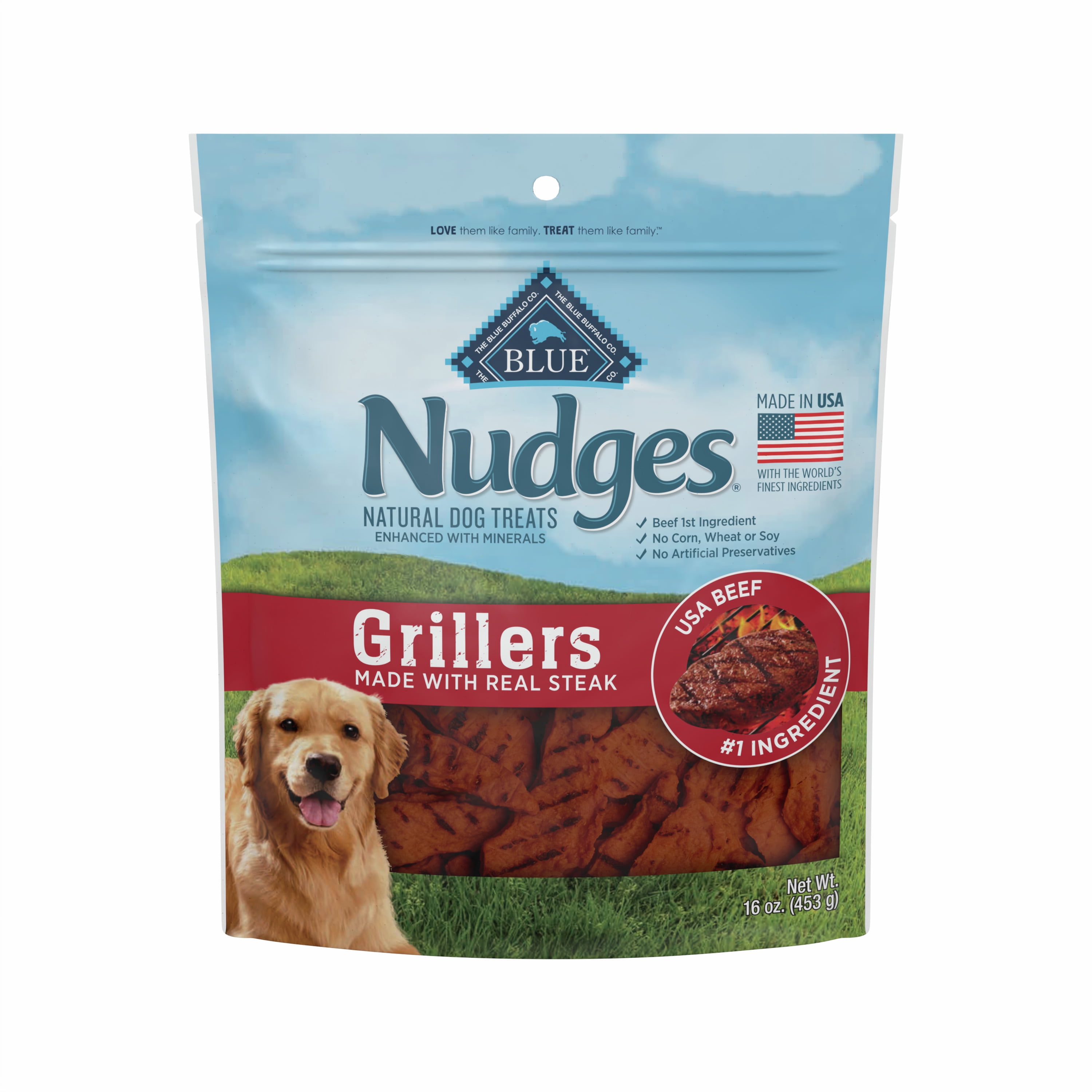 Blue Buffalo Nudges Grillers Natural Dog Treats, Steak, 16oz Bag