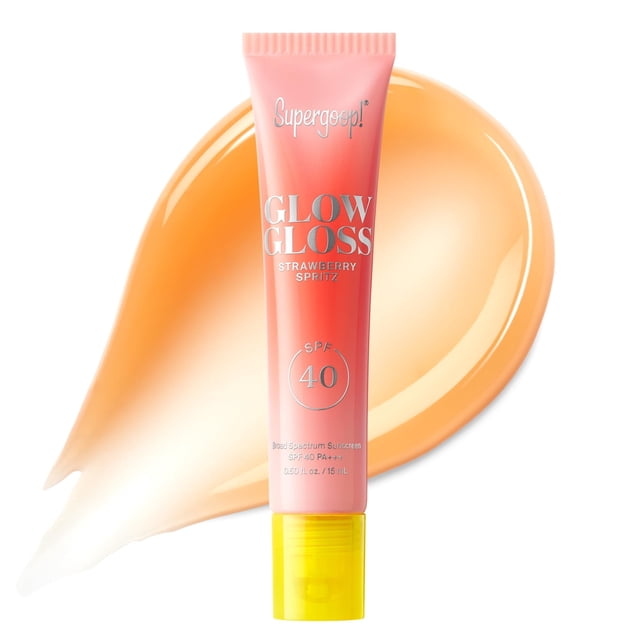 Bálsamo labial Supergoop! Glow Gloss SPF 40, color fresa, 15 ml