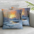 thumbnail image 3 of Fenyluxe Sunset Trees Frozen Pond Pillow Covers for Couch Sofa Indoor Outdoor Aesthetic Decorative Winter Short Plush 1PC 24x24in, 3 of 5