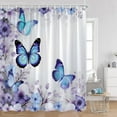 thumbnail image 3 of Blue Butterfly Shower Curtains Romantic Purple Floral Watercolour Art Bath Curtain Set Fabric Bathroom Bathtub r with, 3 of 7